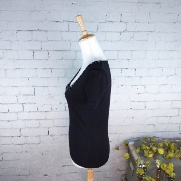 Alberto Makali Knit Embellished Scoop Neck Top Black Size Medium - Picture 3 of 7
